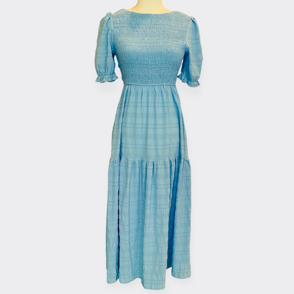 Lesty Blue Seersucker Midi Dress